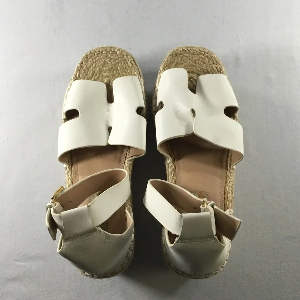 Steven NY Boho White Leather Platform Espadrille Sandals Ankle Strap Size 7.5